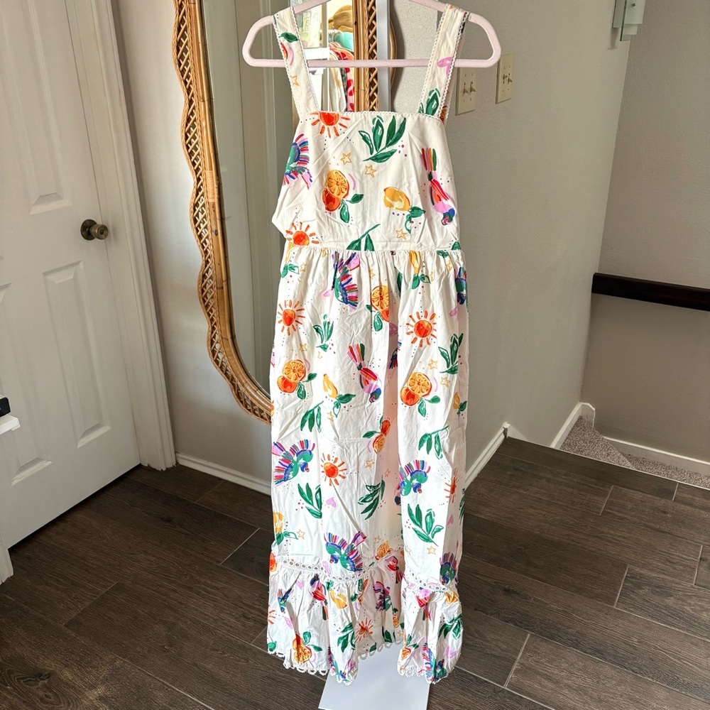 Fate / NWT Citrus Breeze Eyelet Scallop Fun Print Midi Dress